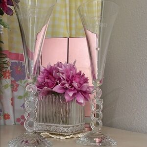Bellagio Elegant Clear Glass Champagne Flutes 10” tall